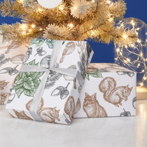 Christmas Celebration With Forest Animals Wrapping Wrapping Paper