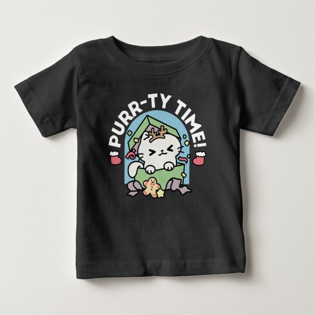 Christmas Celebration with Purr-ty Time Cat Baby T-Shirt (Front)