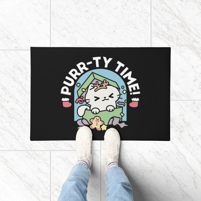 Christmas Celebration with Purr-ty Time Cat Doormat (Indoor)