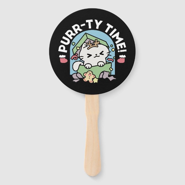 Christmas Celebration with Purr-ty Time Cat Hand Fan (Front)