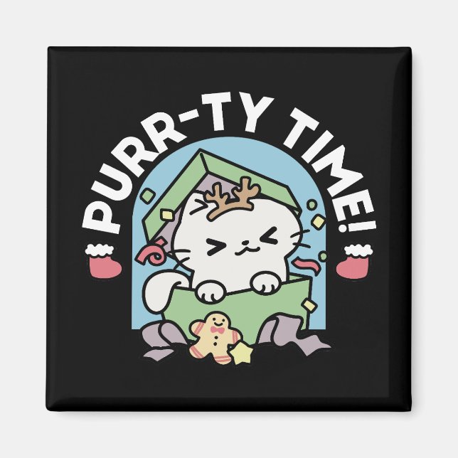 Christmas Celebration with Purr-ty Time Cat Magnet (Front)