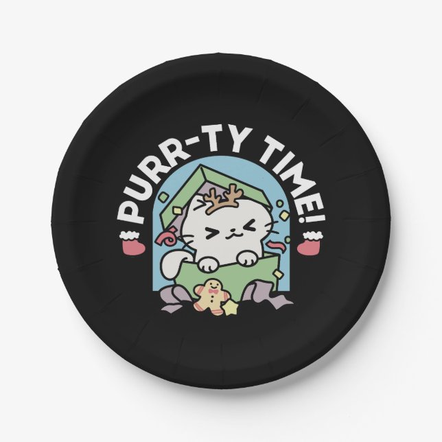 Christmas Celebration with Purr-ty Time Cat Paper Plates (Front)