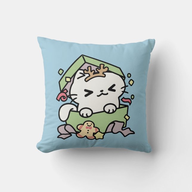 Christmas Celebration with Purr-ty Time Cat Throw Pillow (Front)