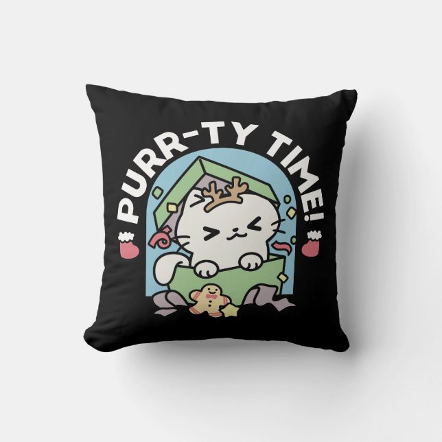 Christmas Celebration with Purr-ty Time Cat Throw Pillow (Front)
