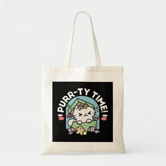 Christmas Celebration with Purr-ty Time Cat Tote Bag (Front)
