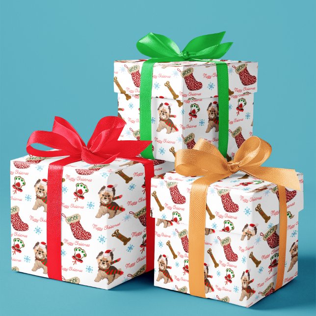 Christmas Celebration With Yorkie Pattern   Black  Wrapping Paper Sheets (Adorable York Christmas Wrapping Paper!)
