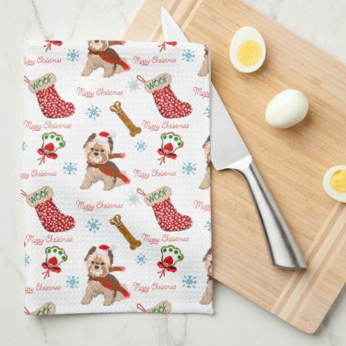 Christmas Celebration With Yorkie Pattern   Kitchen Towel