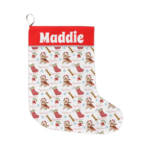 Christmas Celebration With Yorkie Pattern Name Large Christmas Stocking