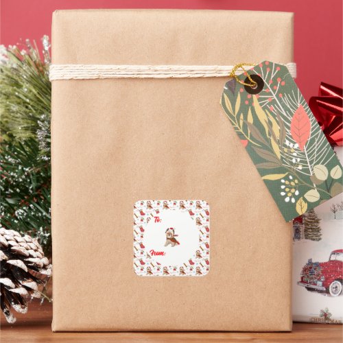 Christmas Celebration With Yorkie Pattern   Square Sticker