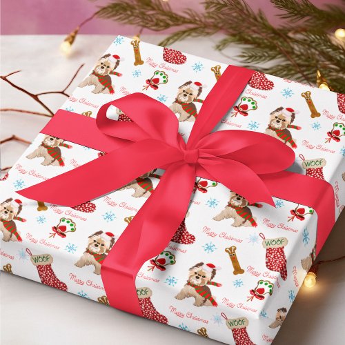 Christmas Celebration with Yorkie   Wrapping Paper