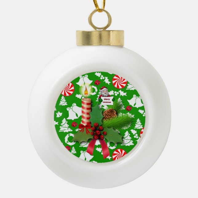 Christmas Ceramic Ball Ornament, Christmas Candle Ornament (Front)