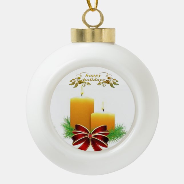 Christmas Ceramic Ball Ornament, Happy Holidays Ceramic Ball Christmas Ornament (Front)