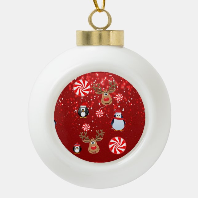 Christmas Ceramic Ball Ornament,  Penguin Ceramic Ball Christmas Ornament (Front)