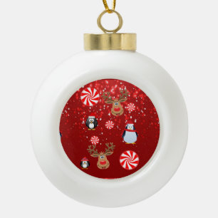 Christmas Ceramic Ball Ornament, Penguin Ornament