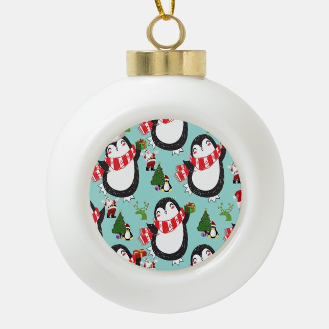 Christmas Ceramic Ball Ornament, Penguin Ornament (Front)