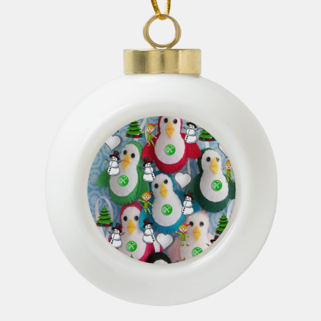 Christmas Ceramic Ball Ornament,  Penguin Ornament (Front)