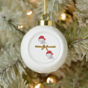 Christmas Ceramic Ball Ornament, Possum Floral Ornament