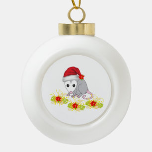 Christmas Ceramic Ball Ornament, Possum Floral Ornament
