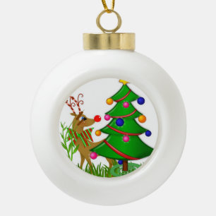 Christmas Ceramic Ball Ornament, Reindeer Ceramic Ball Christmas Ornament