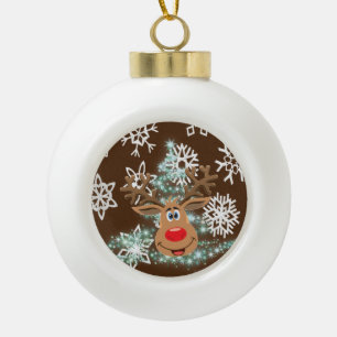 Christmas Ceramic Ball Ornament, Reindeer Ceramic Ball Christmas Ornament