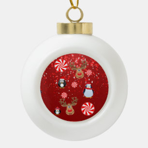Christmas Ceramic Ball Ornament, Reindeer Ceramic Ball Christmas Ornament