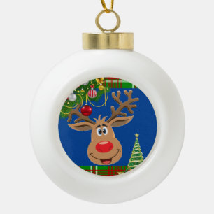 Christmas Ceramic Ball Ornament, Reindeer Ceramic Ball Christmas Ornament