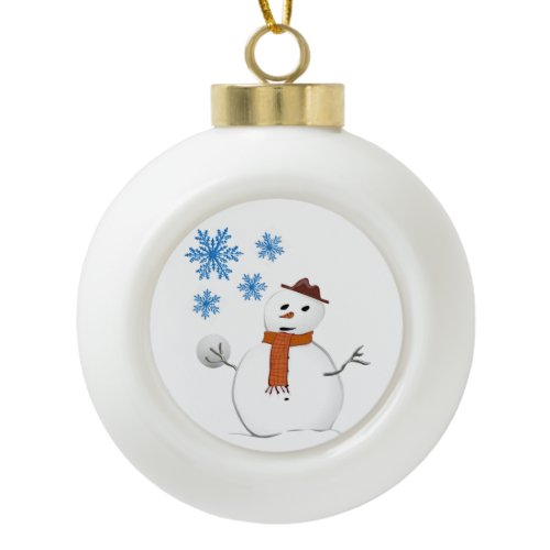 Christmas Ceramic Ball Ornament, Snowman Ornament