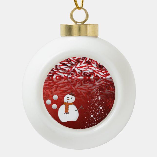Christmas Ceramic Ball Ornament, Snowman Ornament (Front)
