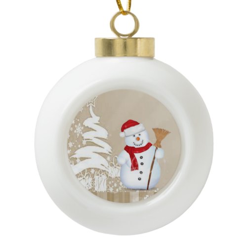 Christmas Ceramic Ball Ornament, Snowman Ornament