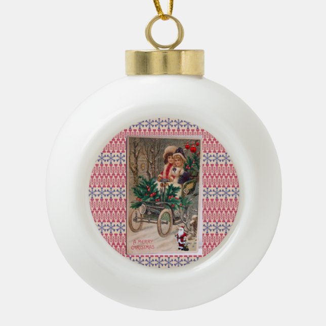Christmas Ceramic Ball Ornament, Vintage Ornament (Front)