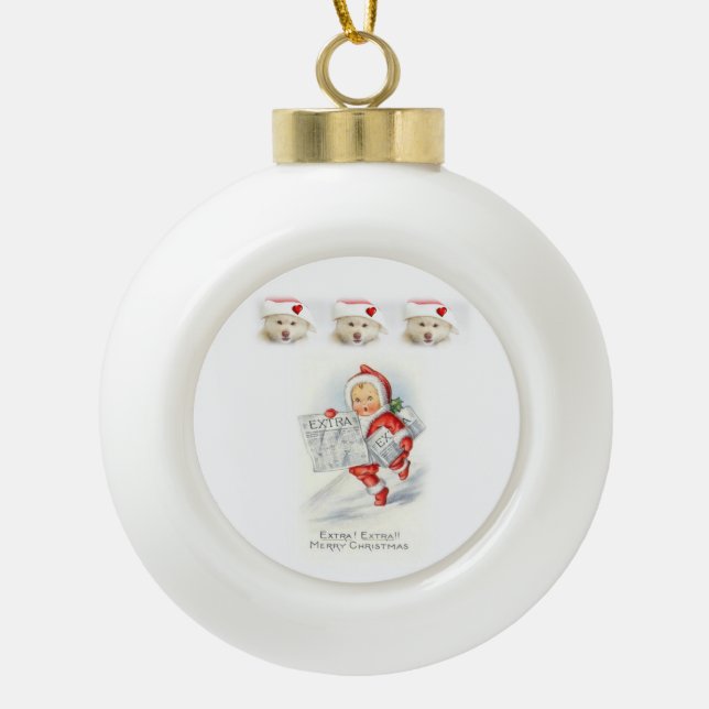 Christmas Ceramic Ball Ornament, Vintage Ornament (Front)