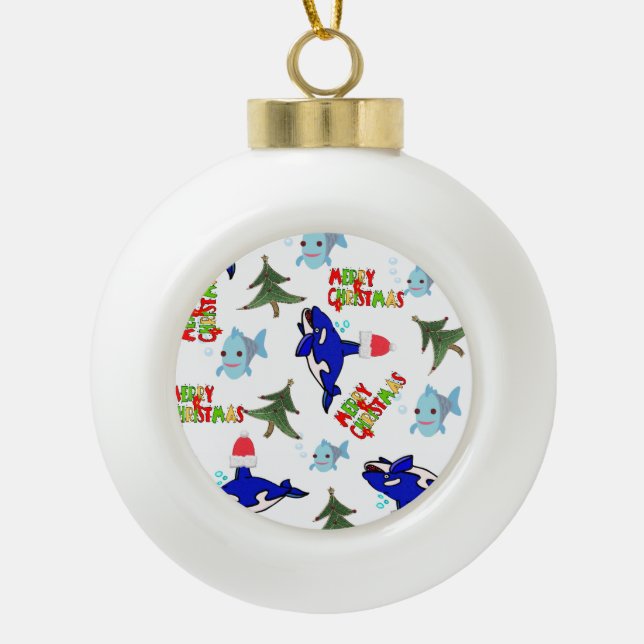 Christmas Ceramic Ball Ornament, Whale Fish Ocean  Ornament (Front)