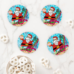 Christmas Ceramic Coaster Set, Beach Bum Santa Set