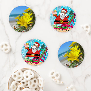 Christmas Ceramic Coaster Set, Beach Bum Santa Set