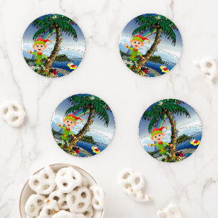 Christmas Ceramic Coaster Set, Elf Bum Santa Set