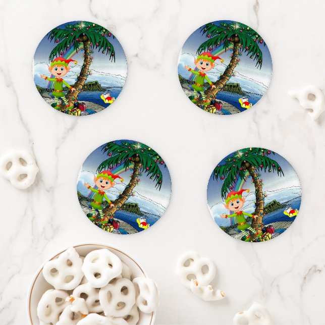 Christmas Ceramic Coaster Set, Elf Bum Santa Set (In Situ)