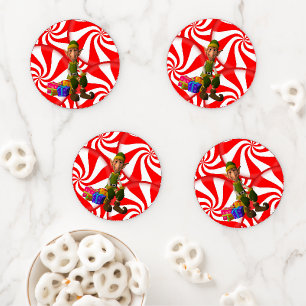 Christmas Ceramic Coaster Set, Elf Peppermint Set