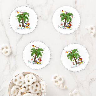 Christmas Ceramic Coaster Set, Santa's Beach Party Set