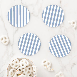 Christmas Ceramic Coaster Set, Stripe Blue & White Set