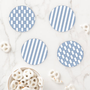 Christmas Ceramic Coaster Set, Stripe Blue & White Set