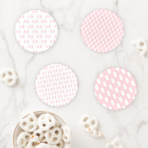 Christmas Ceramic Coaster Set, Stripe Pink & White Set