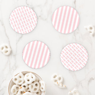 Christmas Ceramic Coaster Set, Stripe Pink & White Set