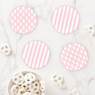 Christmas Ceramic Coaster Set, Stripe Pink & White Set
