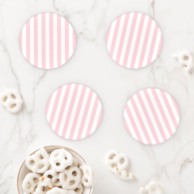 Christmas Ceramic Coaster Set, Stripe Pink & White Set (In Situ)