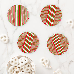 Christmas Ceramic Coaster Set, Stripe Red, Green Set