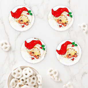 Christmas Ceramic Coaster Set, Vintage Santa Claus Set