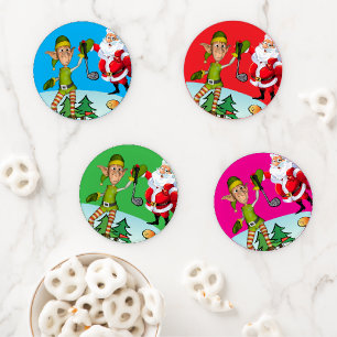 Christmas Ceramic Coaster Set, Vintage Santa Golf Set