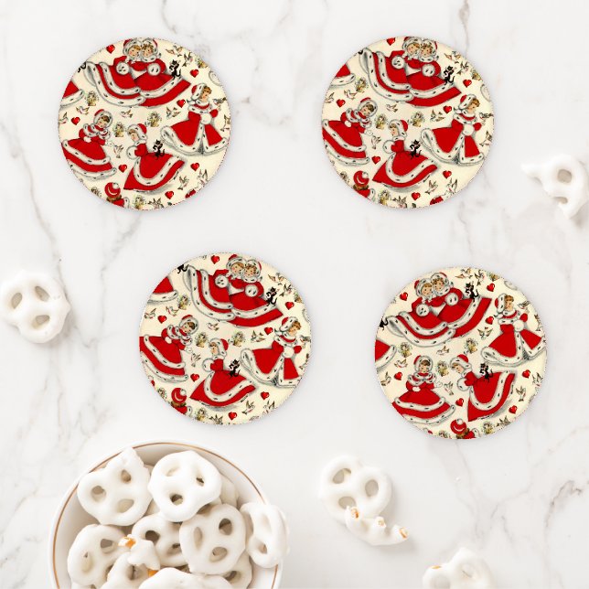 Christmas Ceramic Coaster Set, Vintage Set (In Situ)