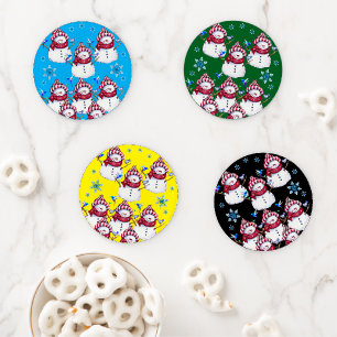 Christmas Ceramic Coaster Set, Vintage Snowman Set