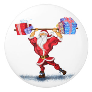 Christmas Ceramic Knob Bodynuilder Santa with Gift
